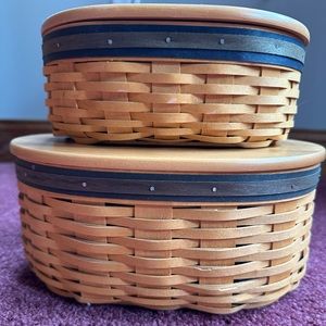 Longaberger baskets with protectors and wooden lid